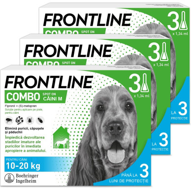 Frontline Combo Spot-On M – Soluție Antiparazitară Externă pentru Câini de Talie Medie (10–20 kg) – 3 Pipete